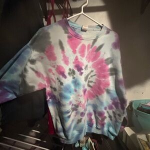 Hanes Tie-Dye Sweatshirt in Pink and Light Blue